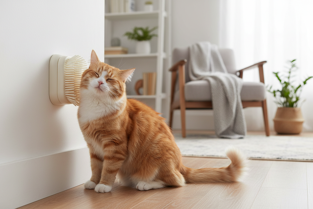 Katze benutzt Ecken-Bürste