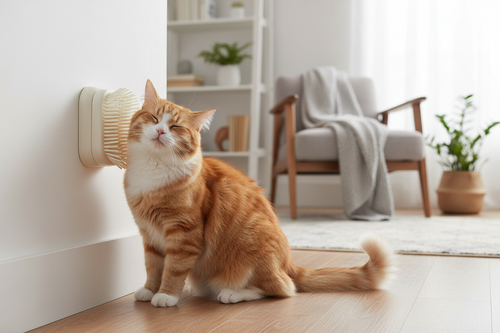 Katze benutzt Ecken-Bürste